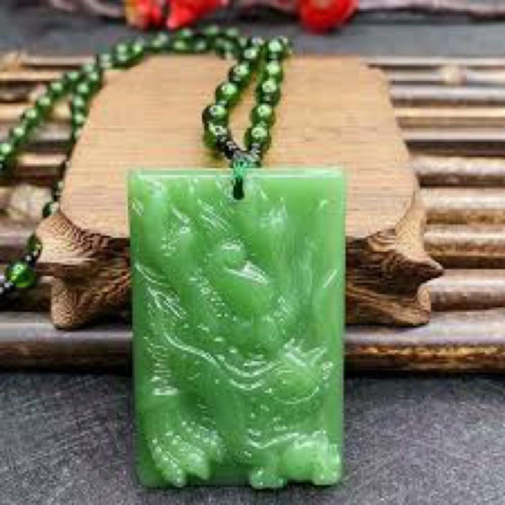 Green Jade Dragon Pendant Necklace